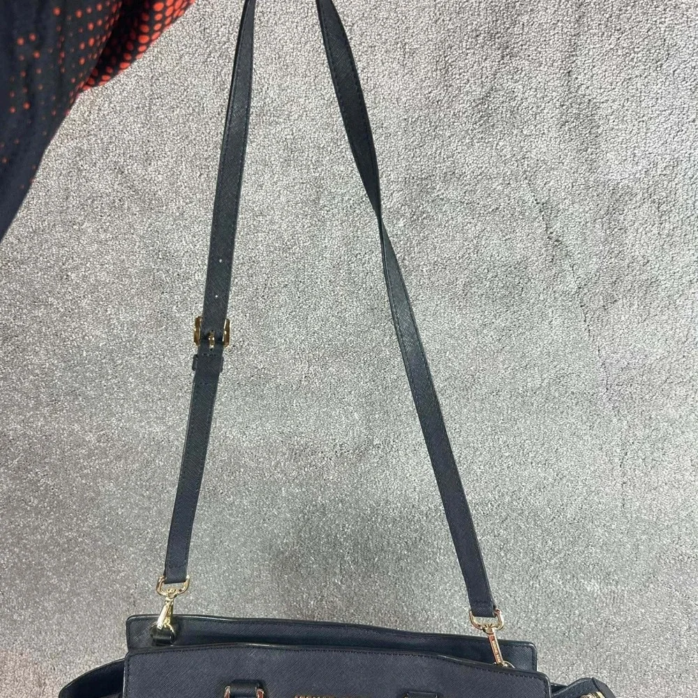 Michael Kors Selma Satchel Black Saffiano Leather Gold Hardware
